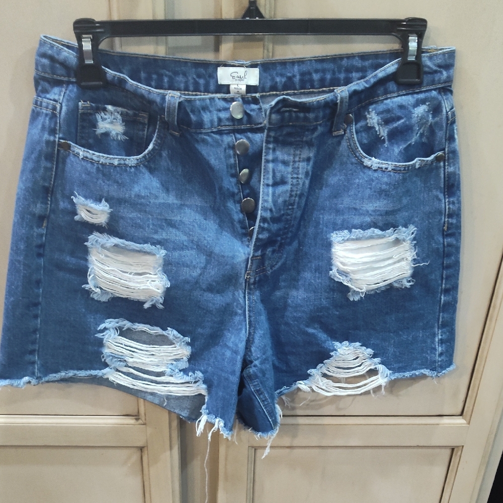 Easel Distressed Blue Denim Shorts